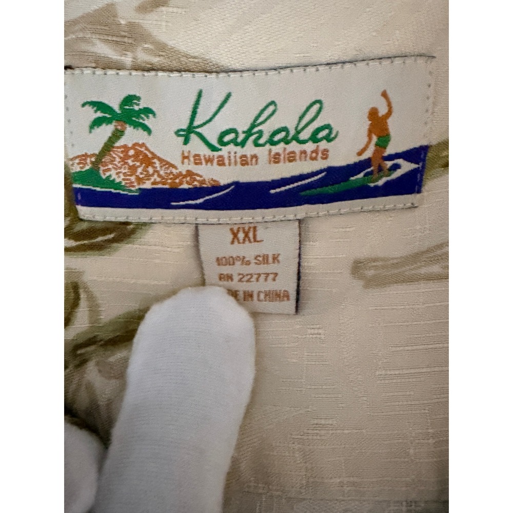 Kahala Hawaiian Islands Mens XXL Silk Bamboo Camp Shirt Beige Aloha Resort - Picture 4 of 13